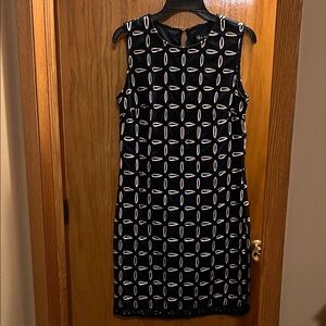 S.L. Fashions Navy and Pink Patterned Midi Dress